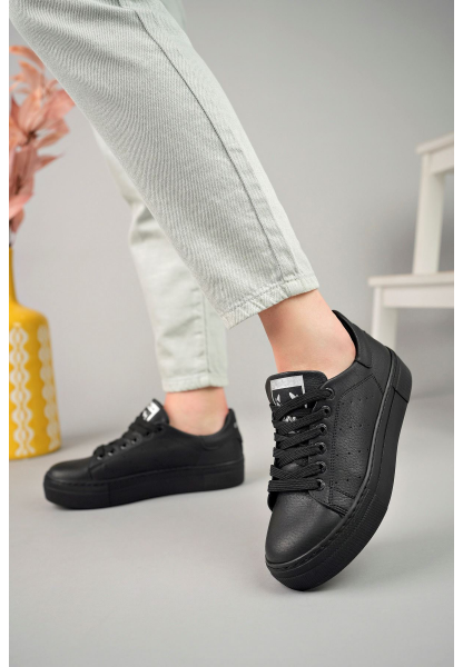 MirgeShoes Siyah Bağcıklı Unisex Günlük Spor Ayakkabı Rahat Yüksek SYH Taban MRG01063301