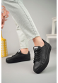 MirgeShoes Siyah Bağcıklı Unisex Günlük Spor Ayakkabı Rahat Yüksek SYH Taban MRG01063301