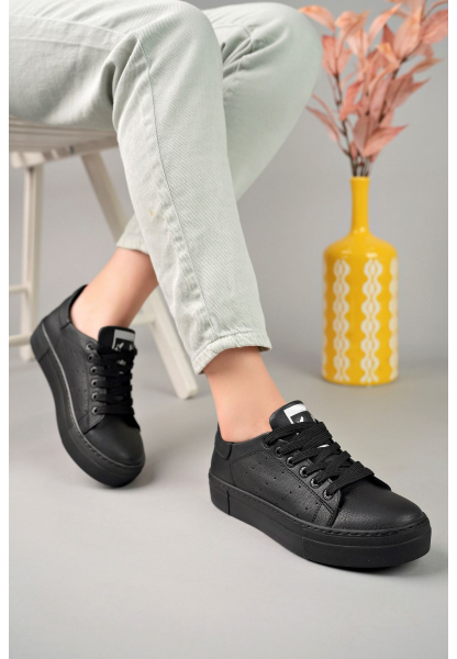 MirgeShoes Siyah Bağcıklı Unisex Günlük Spor Ayakkabı Rahat Yüksek SYH Taban MRG01063301