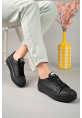 MirgeShoes Siyah Bağcıklı Unisex Günlük Spor Ayakkabı Rahat Yüksek SYH Taban MRG01063301