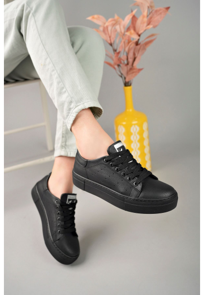 MirgeShoes Siyah Bağcıklı Unisex Günlük Spor Ayakkabı Rahat Yüksek SYH Taban MRG01063301