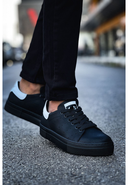 MirgeShoes Siyah-Beyaz Bağcıklı Unisex Günlük Spor Ayakkabı Rahat Yüksek SYH Taban MRG01063301