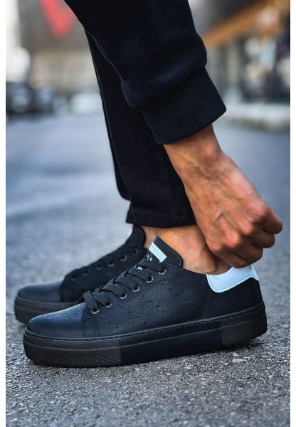MirgeShoes Siyah-Beyaz Bağcıklı Unisex Günlük Spor Ayakkabı Rahat Yüksek SYH Taban MRG01063301