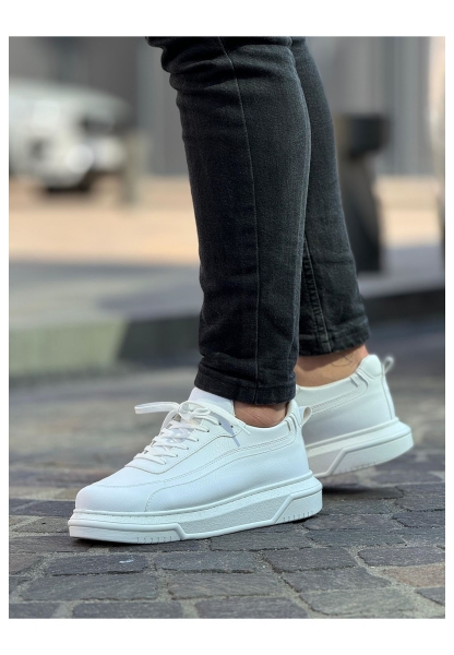 MirgeShoes Beyaz Bağcıklı Erkek Günlük Spor Ayakkabı Rahat Kalın BYZ Taban MRG01063305