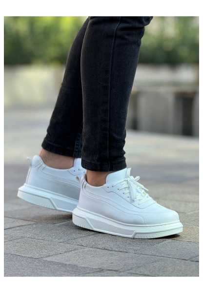 MirgeShoes Beyaz Bağcıklı Erkek Günlük Spor Ayakkabı Rahat Kalın BYZ Taban MRG01063305