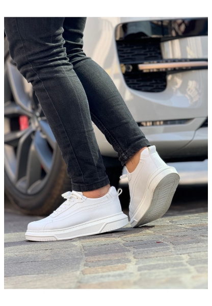 MirgeShoes Beyaz Bağcıklı Erkek Günlük Spor Ayakkabı Rahat Kalın BYZ Taban MRG01063305