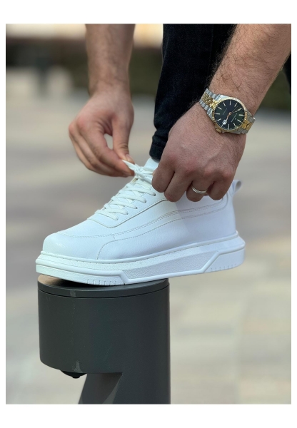 MirgeShoes Beyaz Bağcıklı Erkek Günlük Spor Ayakkabı Rahat Kalın BYZ Taban MRG01063305