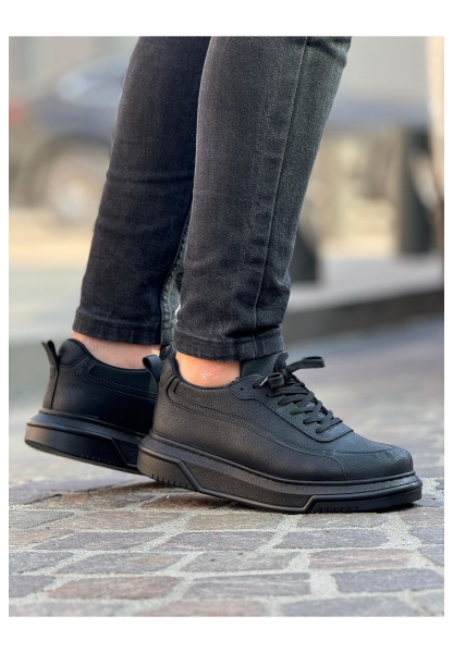 MirgeShoes Siyah Bağcıklı Erkek Günlük Spor Ayakkabı Rahat Kalın SYH Taban MRG01063305