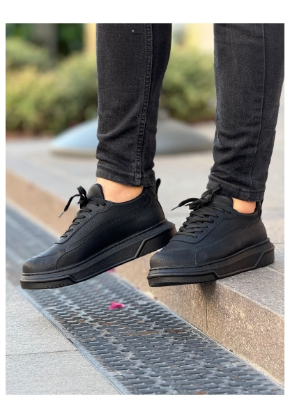 MirgeShoes Siyah Bağcıklı Erkek Günlük Spor Ayakkabı Rahat Kalın SYH Taban MRG01063305