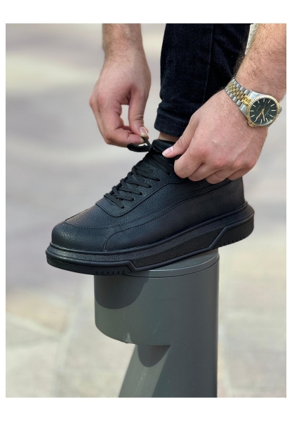 MirgeShoes Siyah Bağcıklı Erkek Günlük Spor Ayakkabı Rahat Kalın SYH Taban MRG01063305