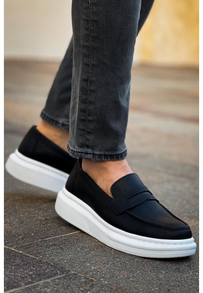 MirgeShoes Siyah Bağcıksız Erkek Klas Loafer Ayakkabı Kalın BYZ Taban MRG010602933