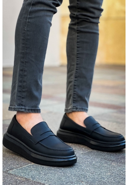 MirgeShoes Siyah Bağcıksız Erkek Klas Loafer Ayakkabı Kalın SYH Taban MRG010602933