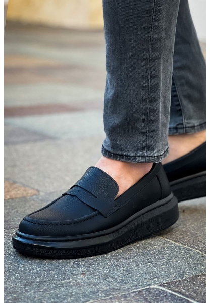 MirgeShoes Siyah Bağcıksız Erkek Klas Loafer Ayakkabı Kalın SYH Taban MRG010602933