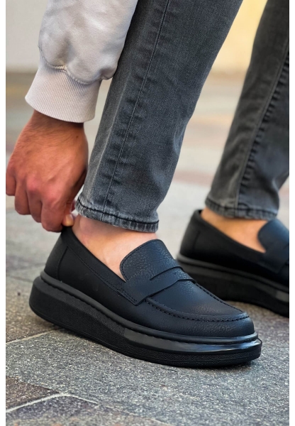 MirgeShoes Siyah Bağcıksız Erkek Klas Loafer Ayakkabı Kalın SYH Taban MRG010602933